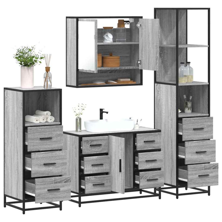 Set de muebles de baño 4 pzas madera contrachapada gris