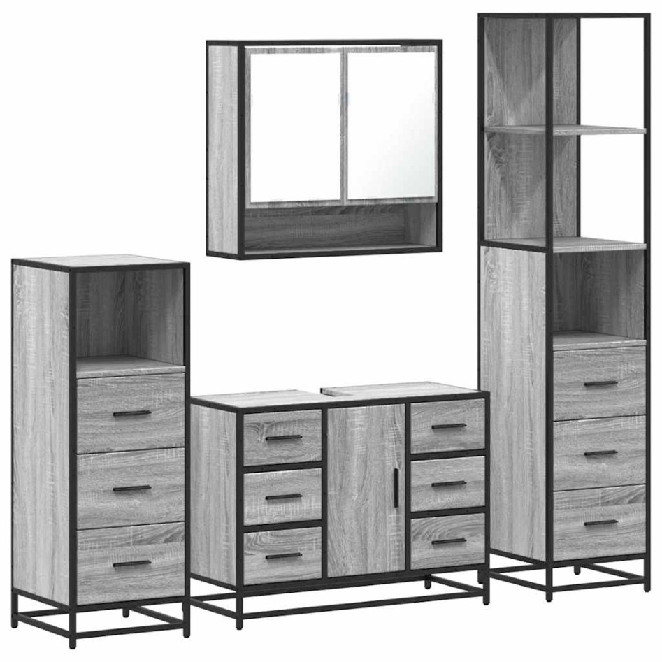 Set de muebles de baño 4 pzas madera contrachapada gris