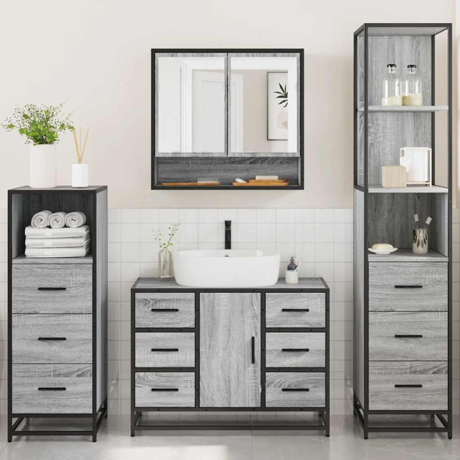 Set de muebles de baño 4 pzas madera contrachapada gris