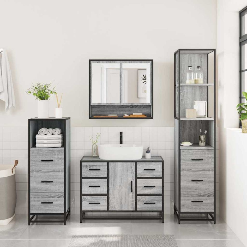 Set de muebles de baño 4 pzas madera contrachapada gris