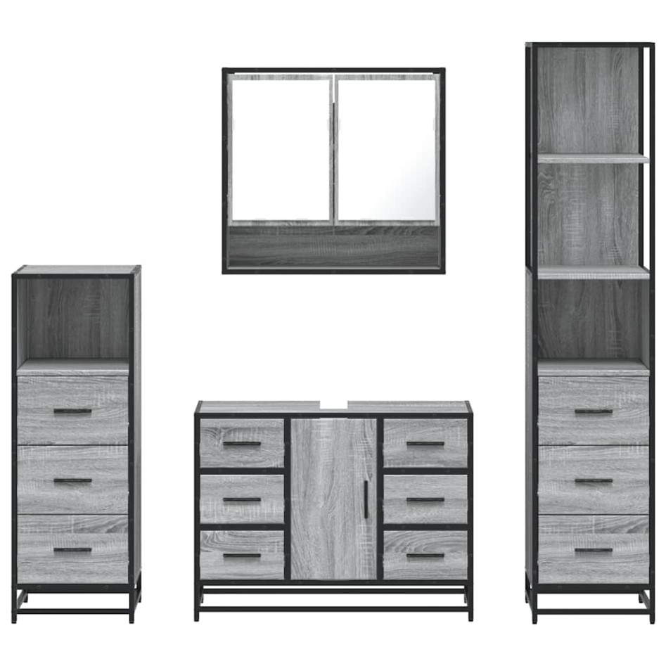 Set de muebles de baño 4 pzas madera contrachapada gris