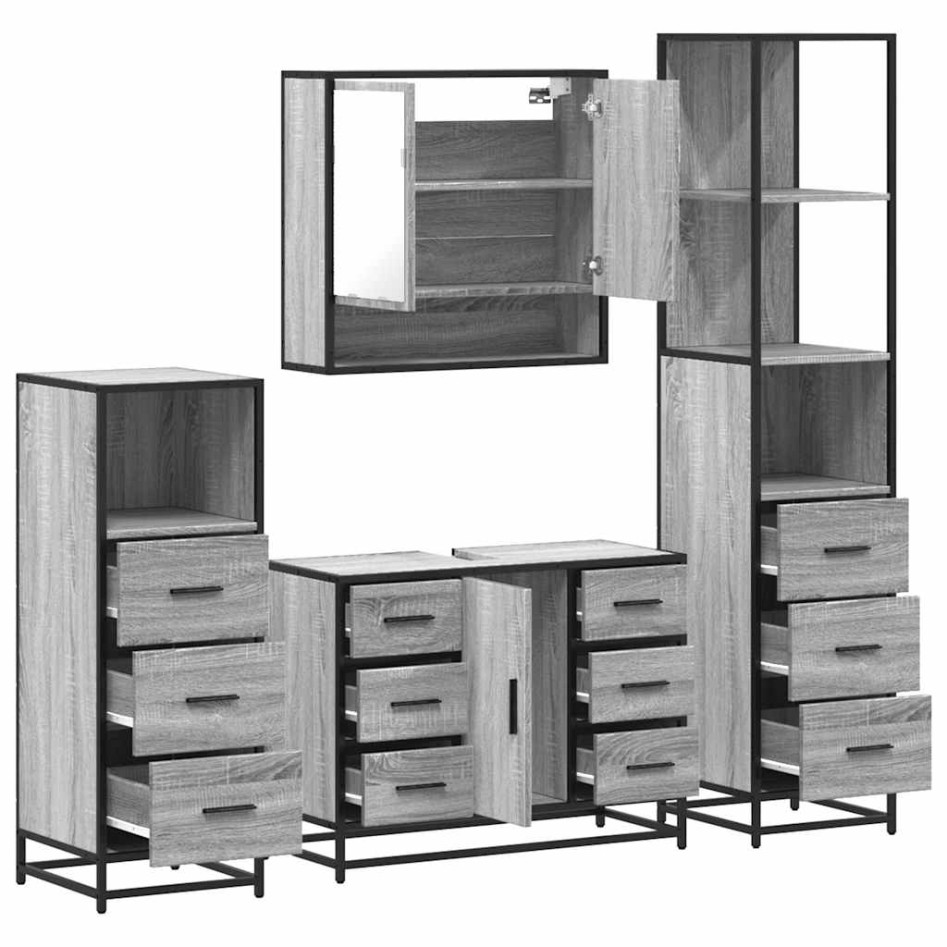 Set de muebles de baño 4 pzas madera contrachapada gris