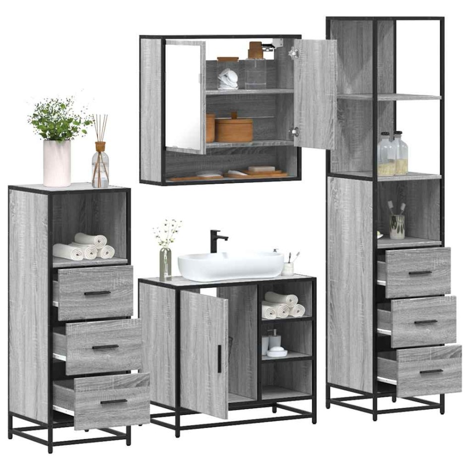 Set de muebles de baño 4 pzas madera contrachapada gris