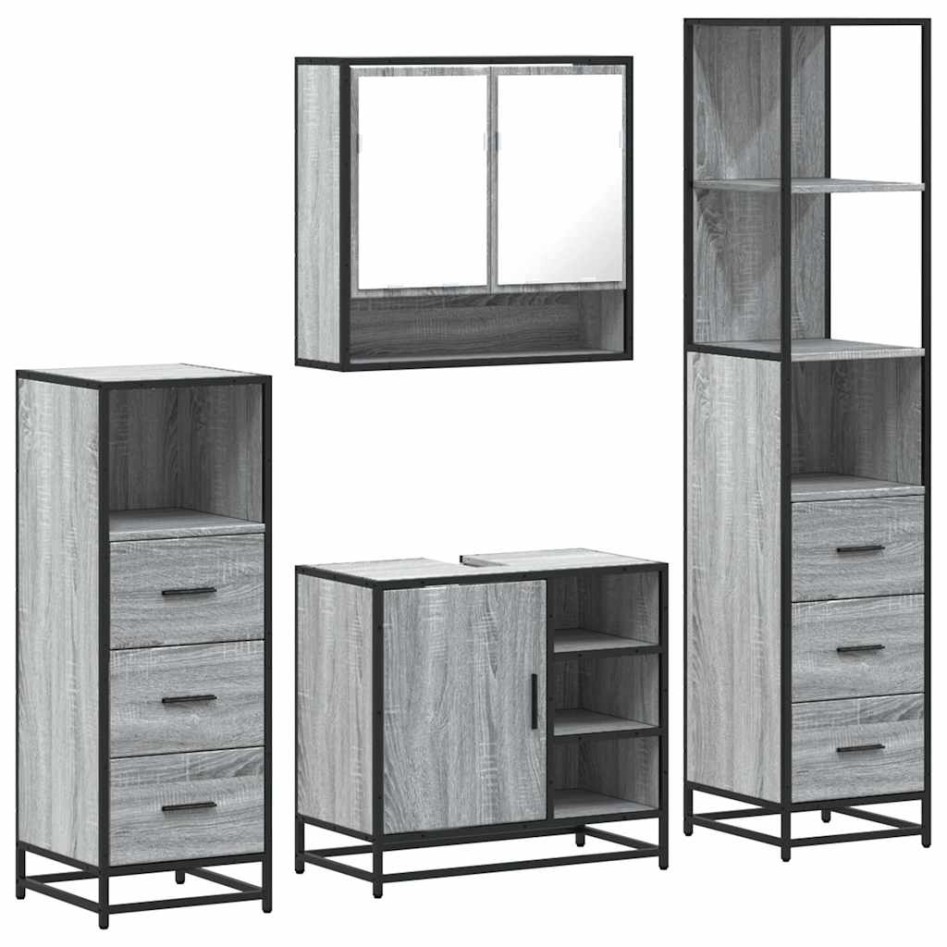 Set de muebles de baño 4 pzas madera contrachapada gris