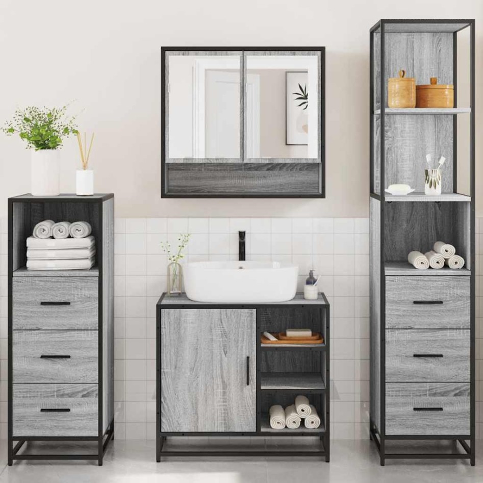 Set de muebles de baño 4 pzas madera contrachapada gris