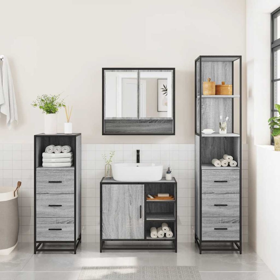 Set de muebles de baño 4 pzas madera contrachapada gris