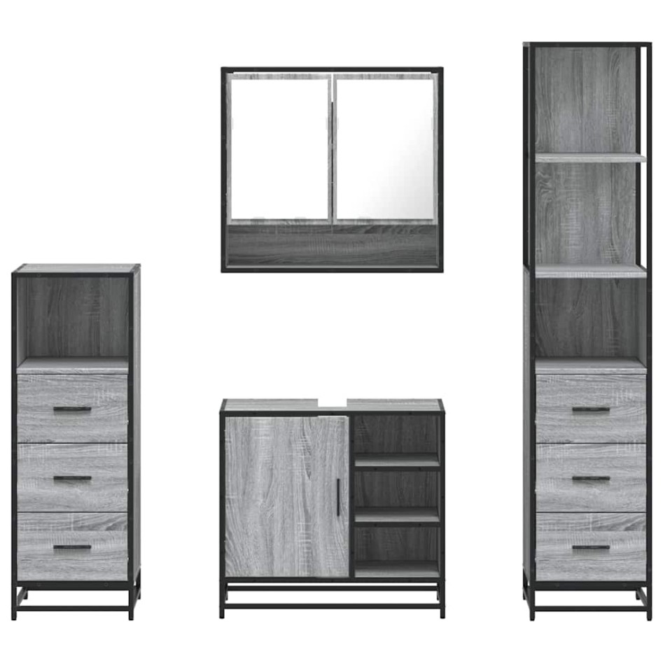 Set de muebles de baño 4 pzas madera contrachapada gris