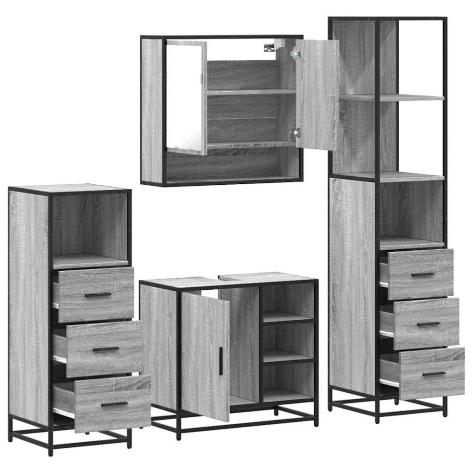 Set de muebles de baño 4 pzas madera contrachapada gris