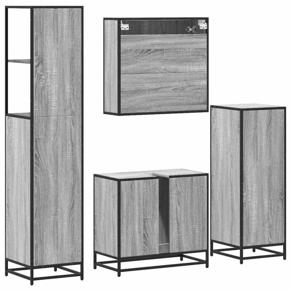 Set de muebles de baño 4 pzas madera contrachapada gris