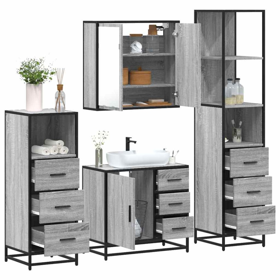 Set de muebles de baño 4 pzas madera contrachapada gris