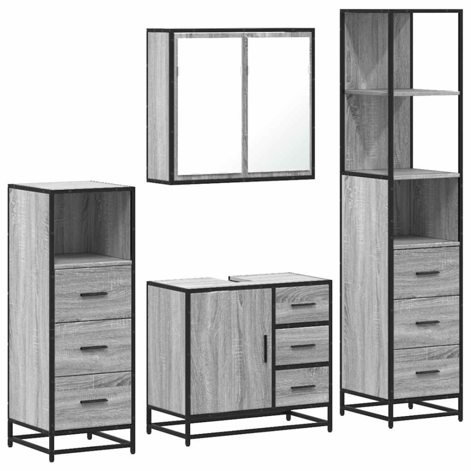 Set de muebles de baño 4 pzas madera contrachapada gris
