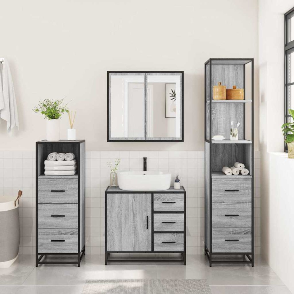 Set de muebles de baño 4 pzas madera contrachapada gris