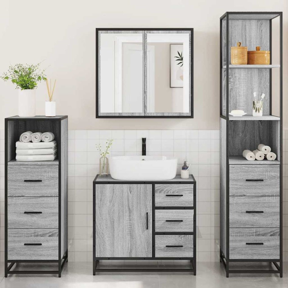 Set de muebles de baño 4 pzas madera contrachapada gris