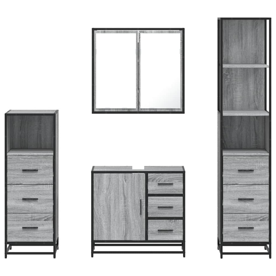 Set de muebles de baño 4 pzas madera contrachapada gris