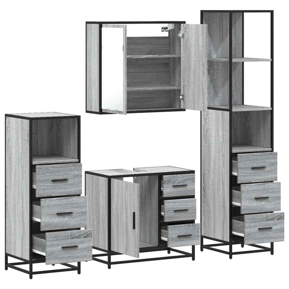 Set de muebles de baño 4 pzas madera contrachapada gris