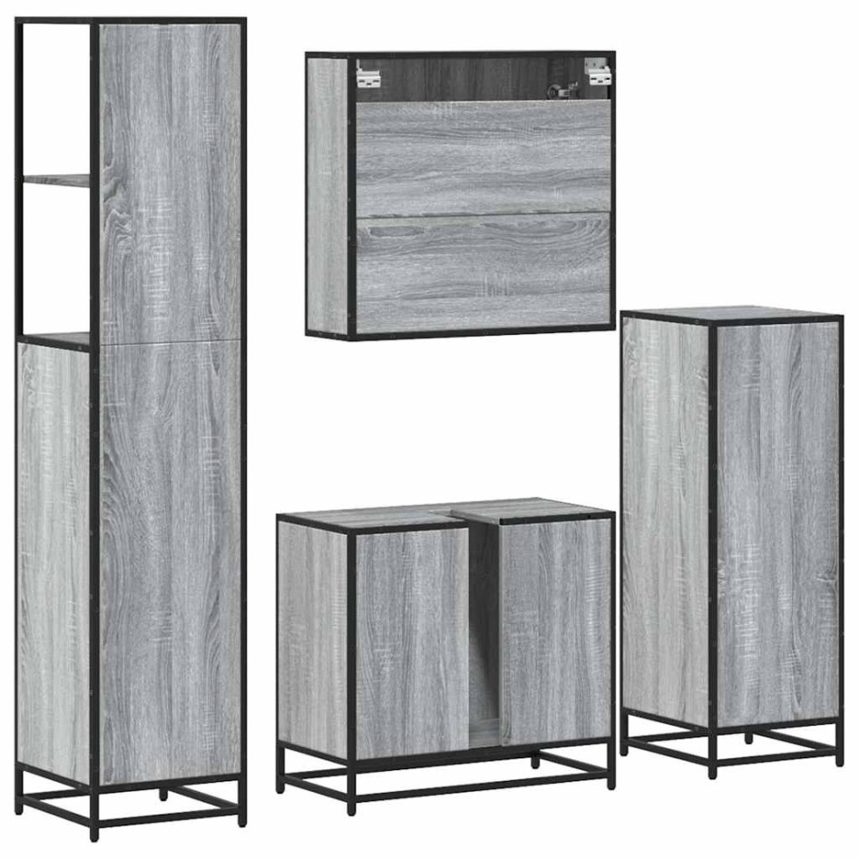 Set de muebles de baño 4 pzas madera contrachapada gris
