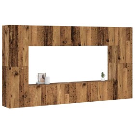 Conjunto de mueble de TV 8 piezas montado la pared madera