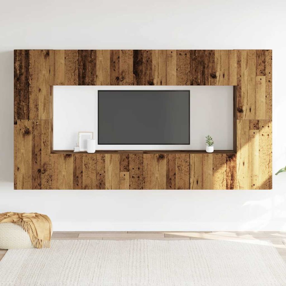 Conjunto de mueble de TV 8 piezas montado la pared madera