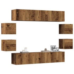 Conjunto de mueble de TV 8 piezas montado la pared madera