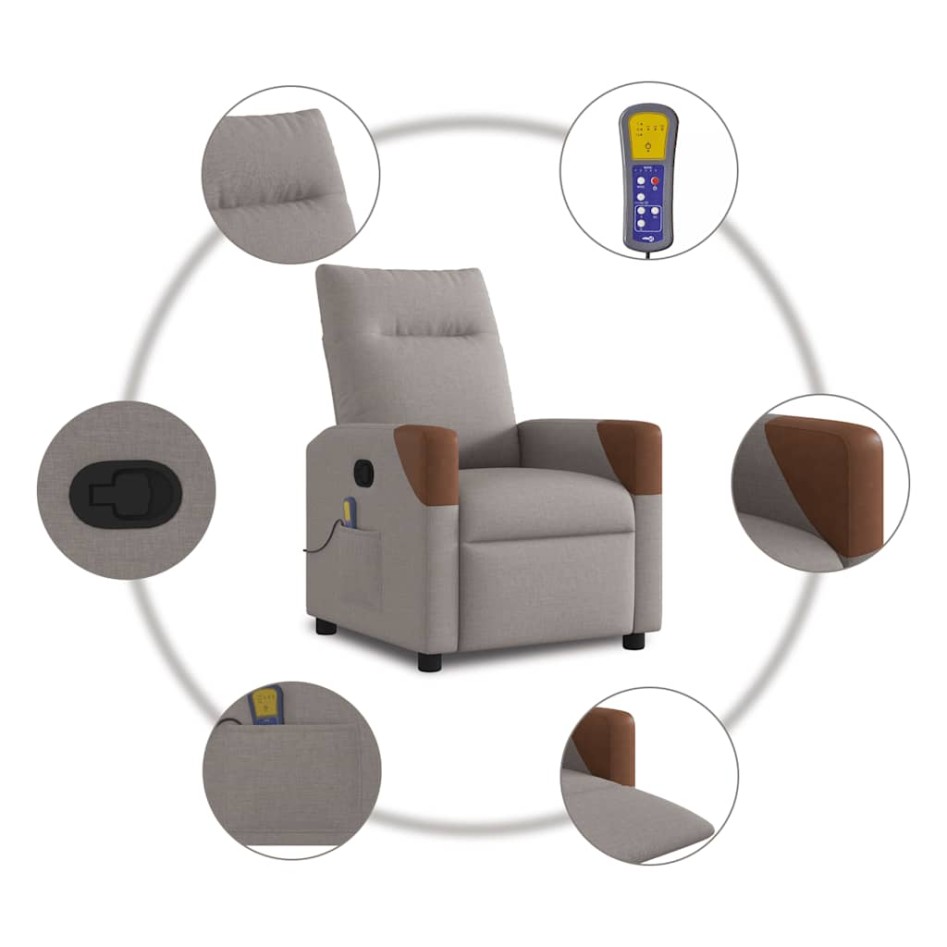 Sillón de masaje reclinable de tela gris