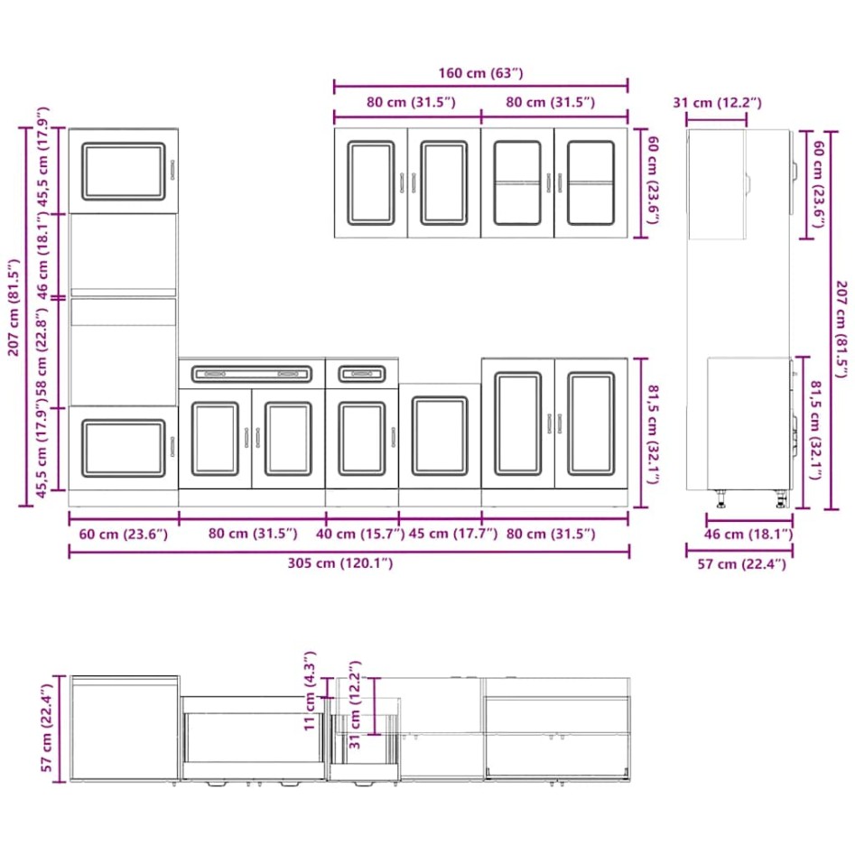 Mueble cocina Kalmar roble sonoma 7 pzas madera