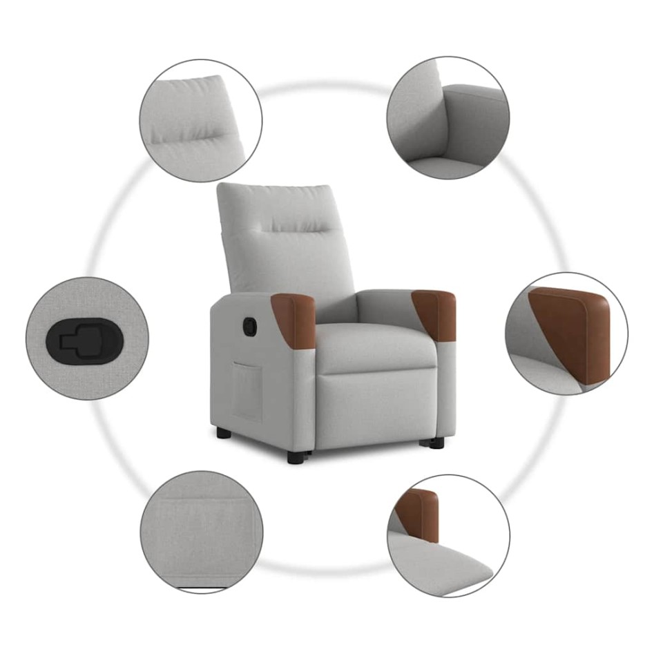Sillón reclinable elevable de tela gris