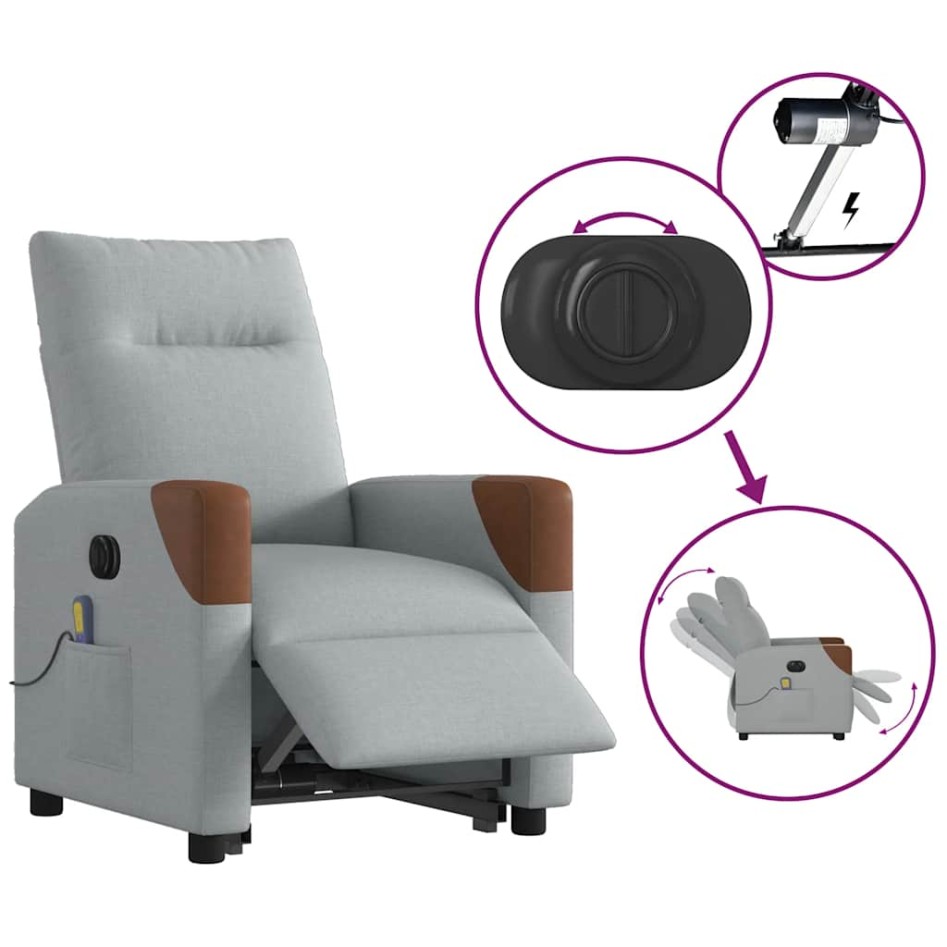 Sillón de masaje eléctrico reclinable elevable tela gris