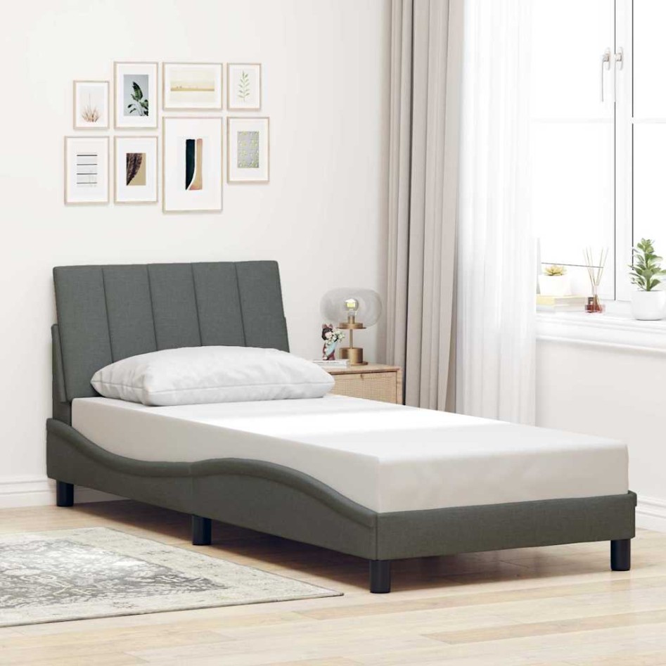 Estructura de cama sin colchón tela gris oscuro 80x200