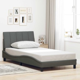 Estructura de cama sin colchón tela gris oscuro 90x200