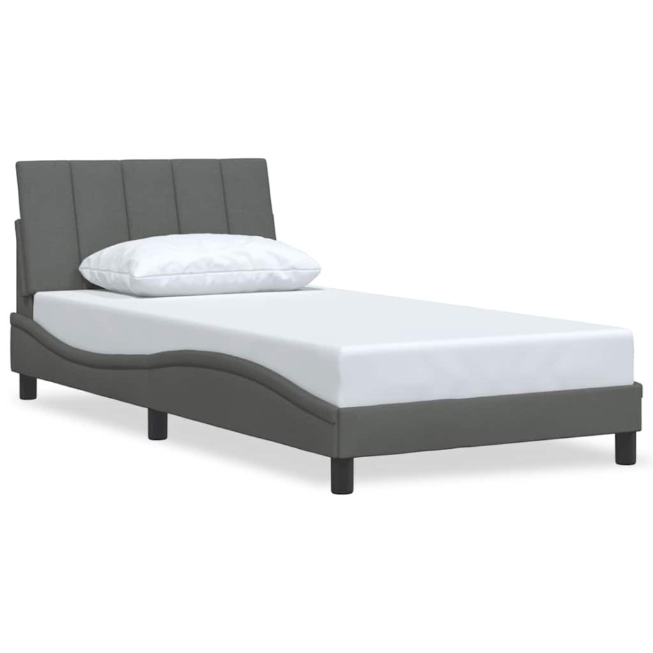 Estructura de cama sin colchón tela gris oscuro 90x200