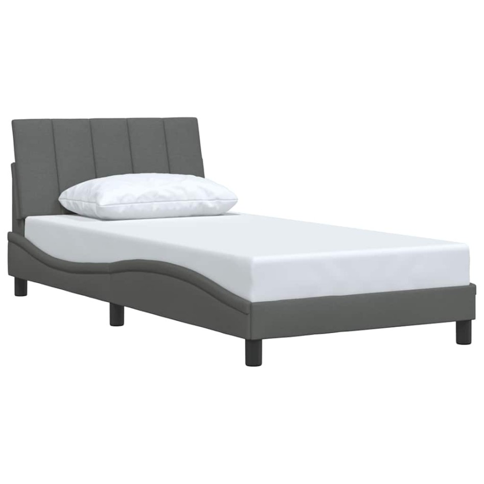 Estructura de cama sin colchón tela gris oscuro 90x200