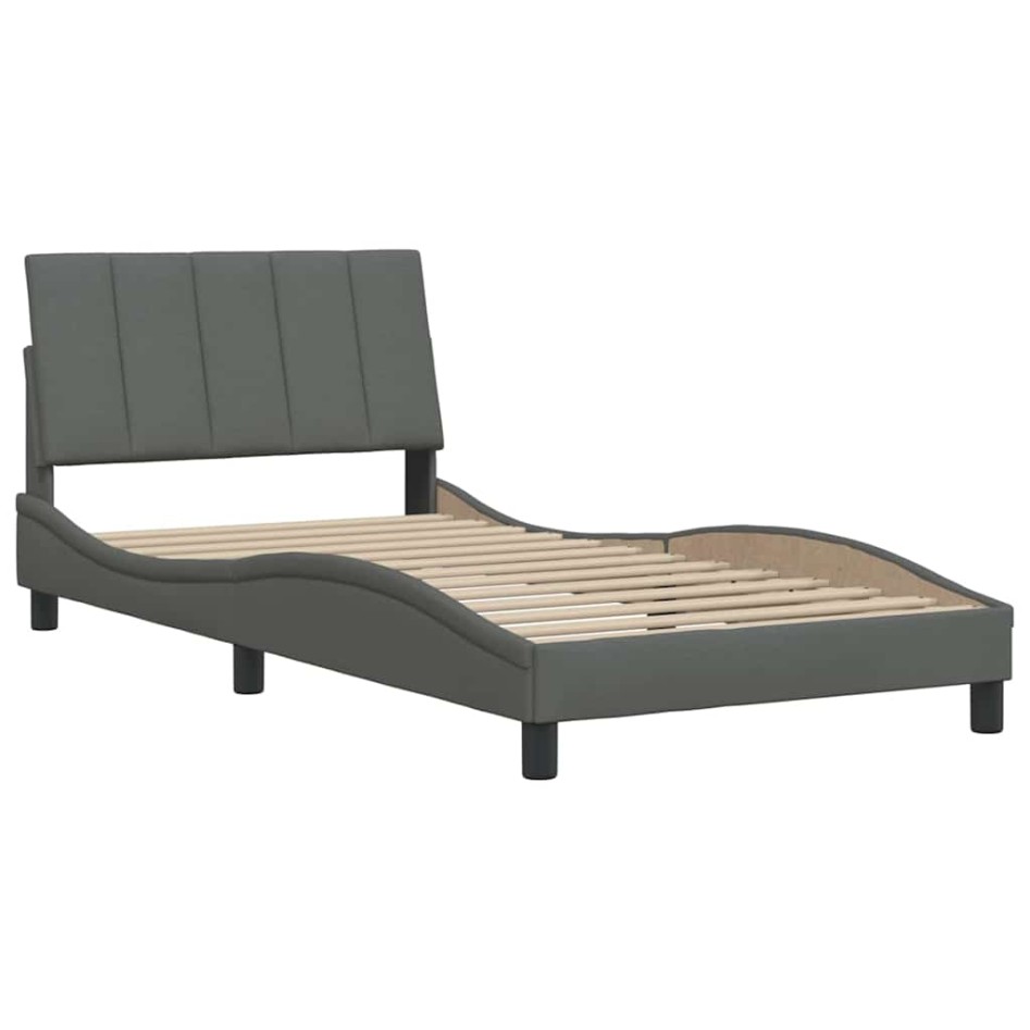 Estructura de cama sin colchón tela gris oscuro 90x200