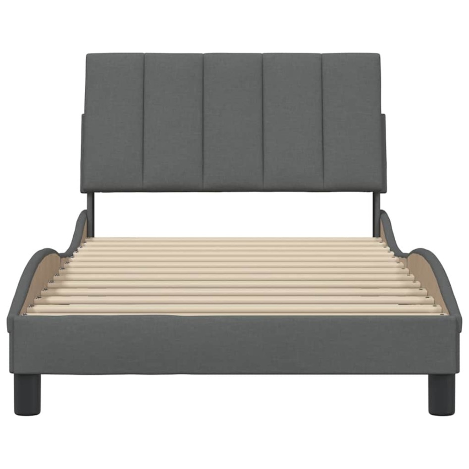 Estructura de cama sin colchón tela gris oscuro 90x200