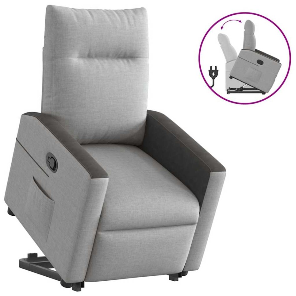 Sillón reclinable elevable de tela gris