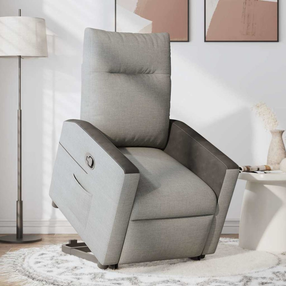 Sillón reclinable elevable de tela gris