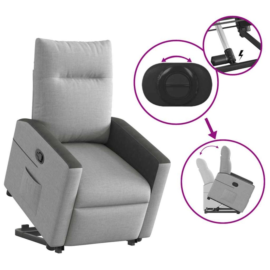 Sillón reclinable elevable de tela gris