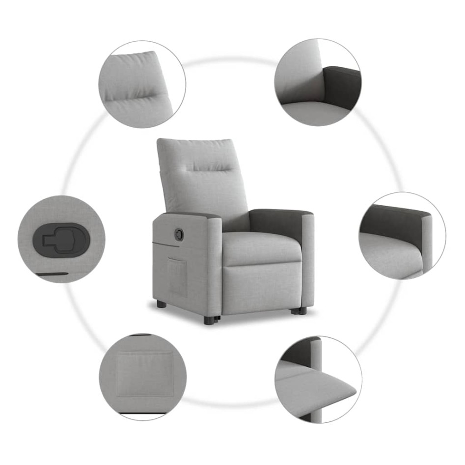 Sillón reclinable elevable de tela gris