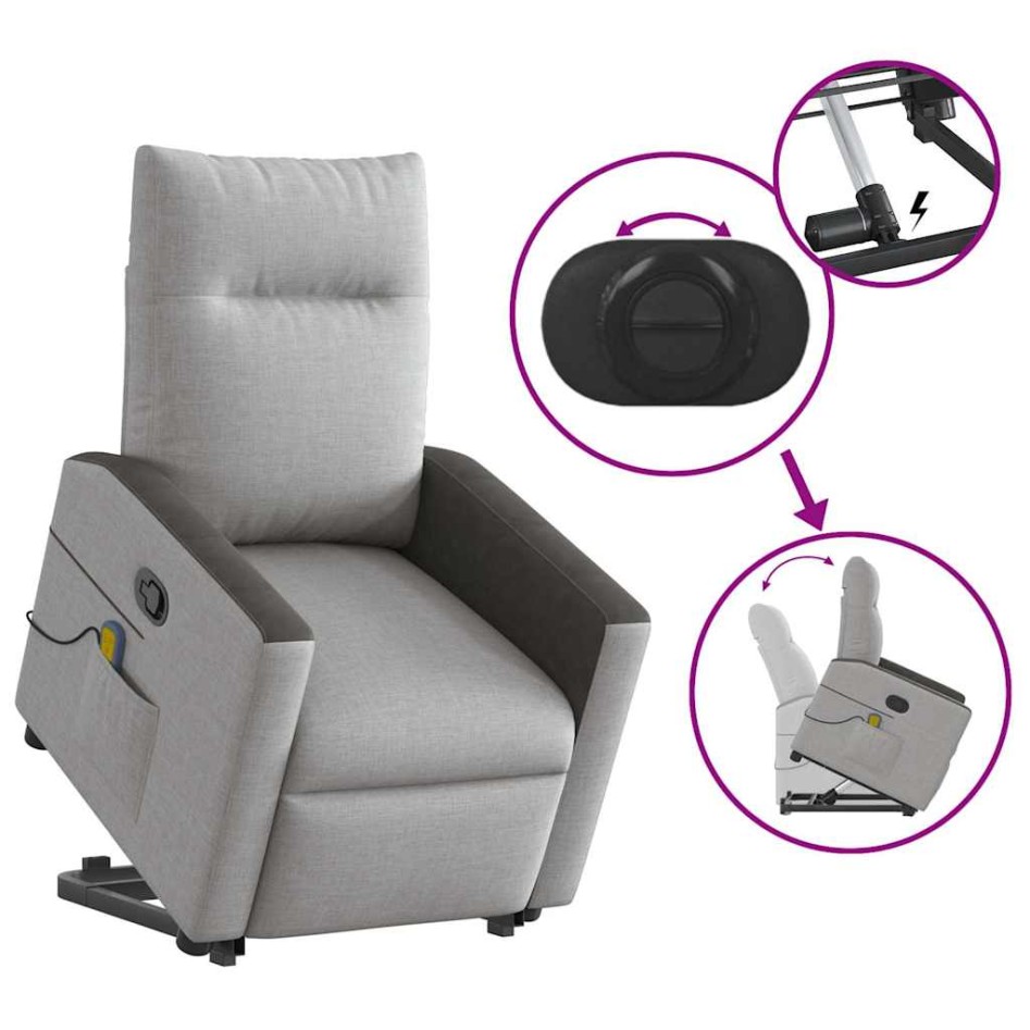 Sillón de masaje reclinable de pie de tela gris