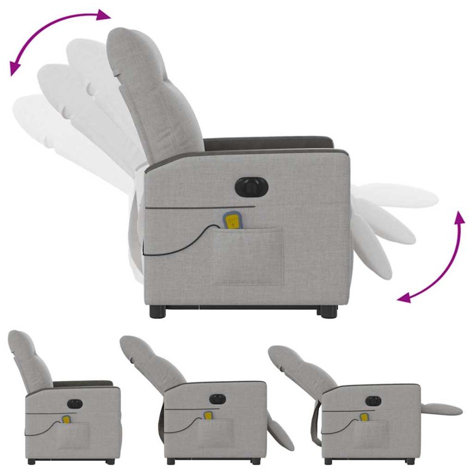 Sillón de masaje eléctrico reclinable elevable tela gris