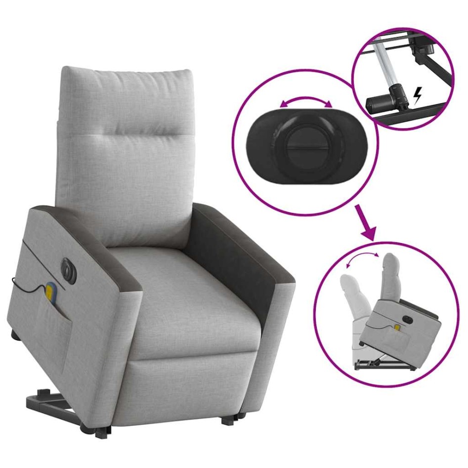 Sillón de masaje eléctrico reclinable elevable tela gris