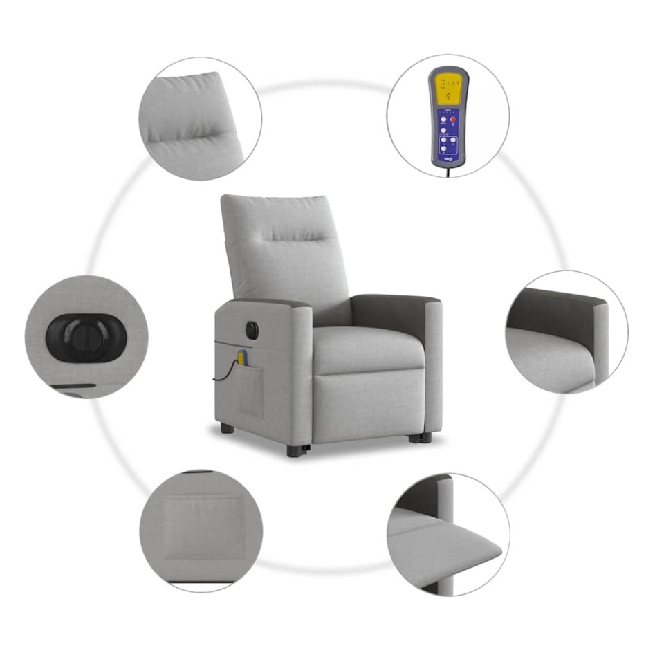 Sillón de masaje eléctrico reclinable elevable tela gris