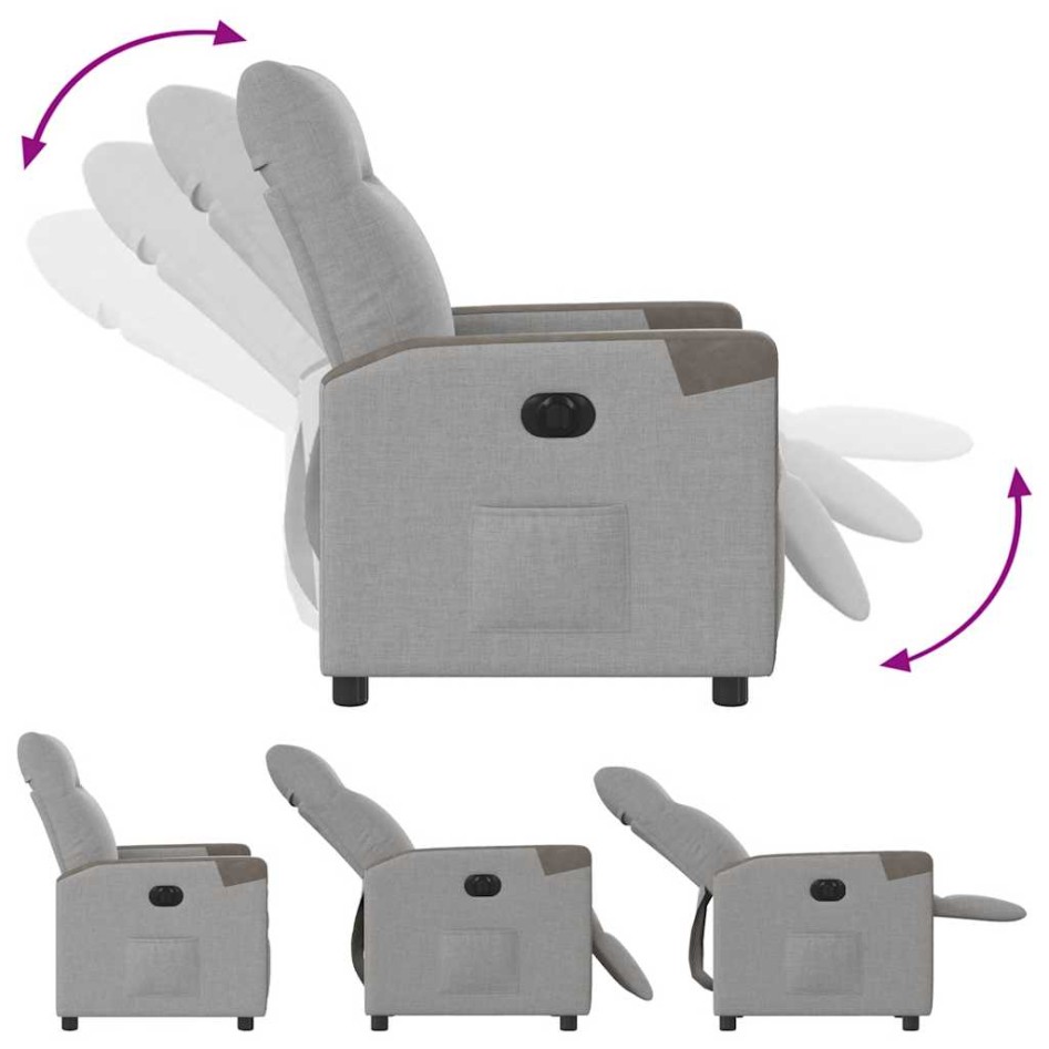Sillón reclinable eléctrico de tela gris