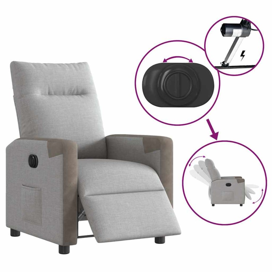 Sillón reclinable eléctrico de tela gris