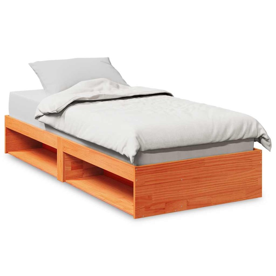 Sofá cama sin colchón madera maciza pino marrón cera 80x200