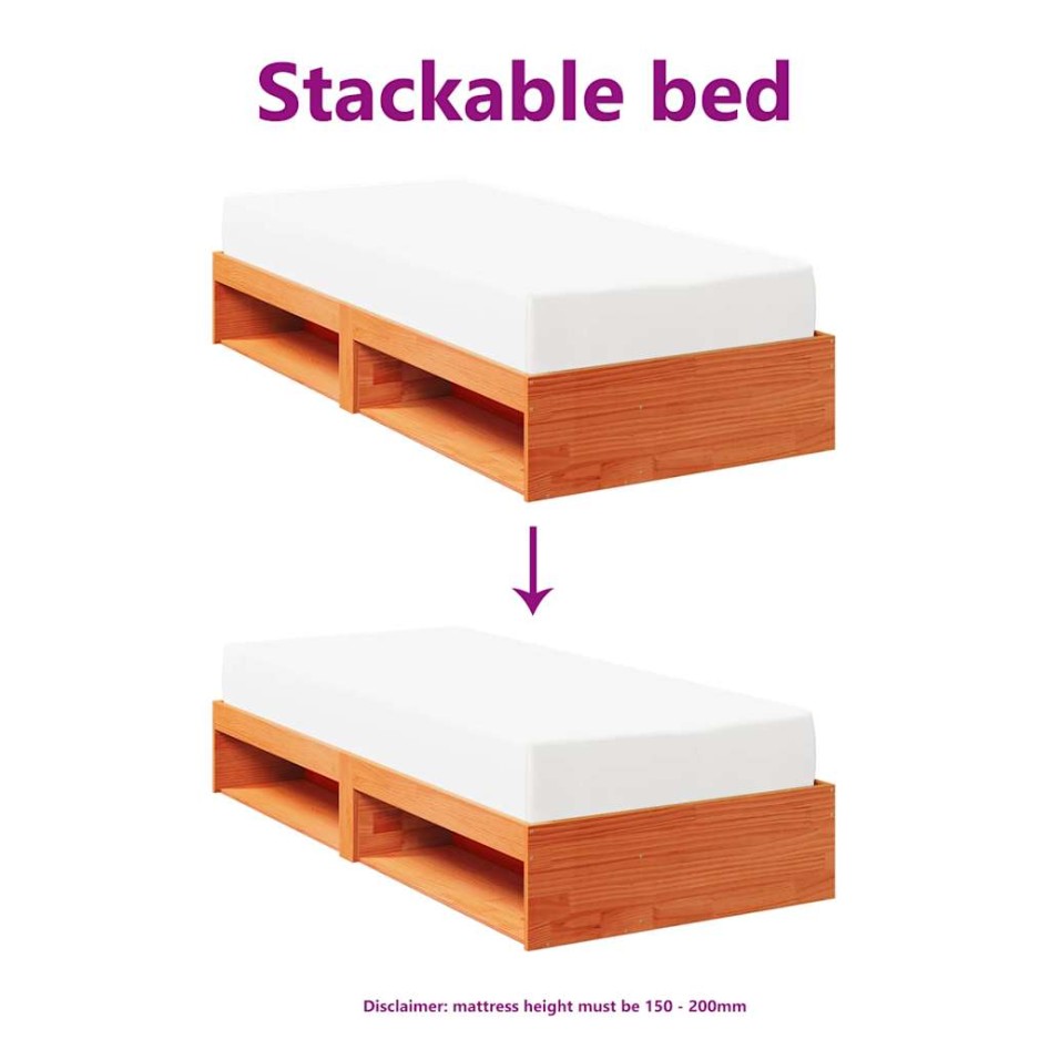 Sofá cama sin colchón madera maciza pino marrón cera 80x200