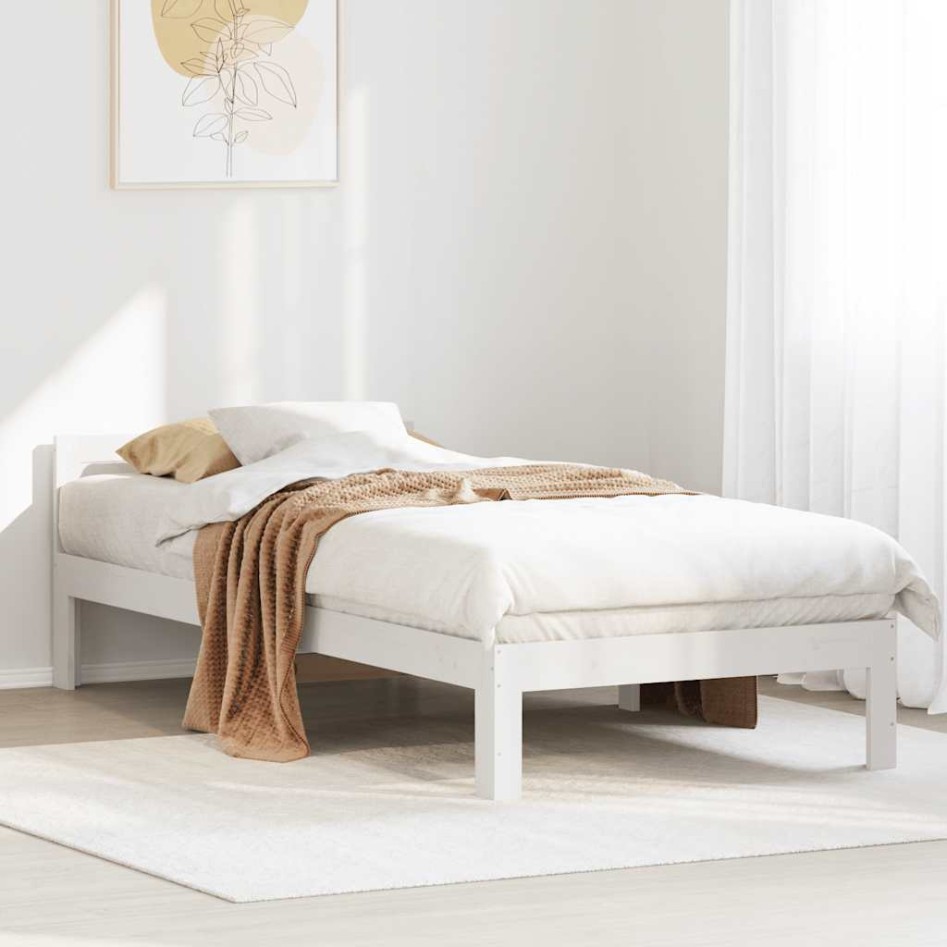 Estructura de cama sin colchón madera de pino blanca 90x200