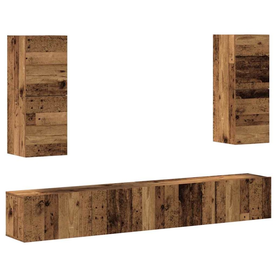Conjunto de mueble de TV 4 piezas montado la pared madera