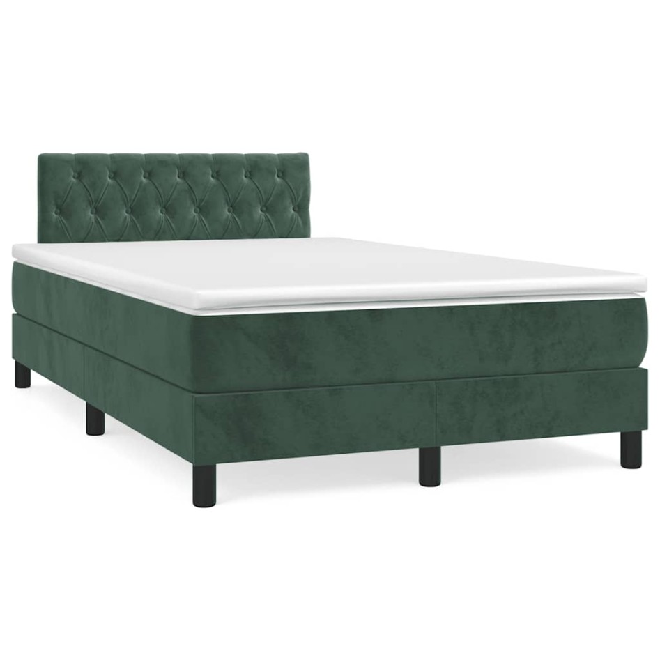 Cama box spring colchón y LED terciopelo verde oscuro