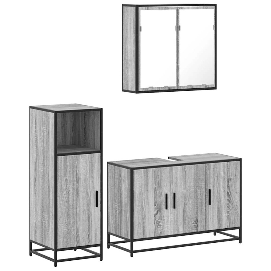 Set de muebles de baño 3 pzas madera contrachapada gris