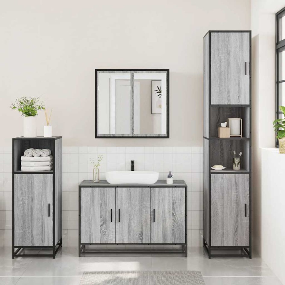 Set de muebles de baño 3 pzas madera contrachapada gris